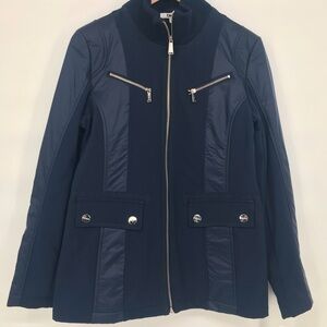 NWT DKNY Navy & Silver Zip Front Soft Shell Jacket